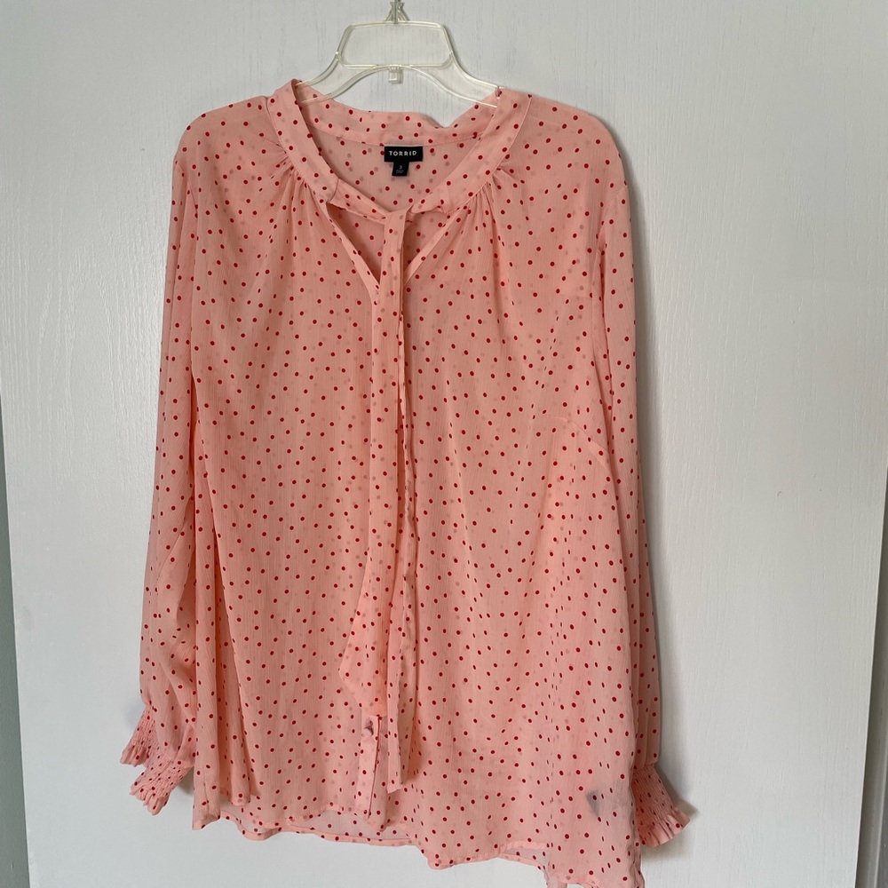 Torrid Blush Pink Polka Dot Sheer Blouse 3X
